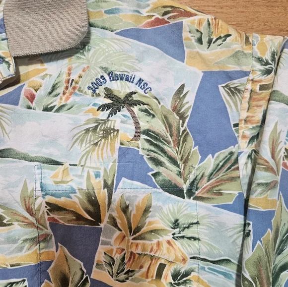 Tori Richard Honolulu Mens Polo Shirt Blue 2003 Tropical Floral Graphic Large - Picture 4 of 9